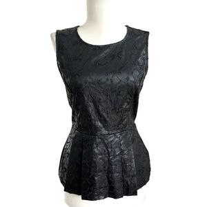 Bordeaux Faux Leather Embroidered Peplum Top XS Grunge Mob Wife
